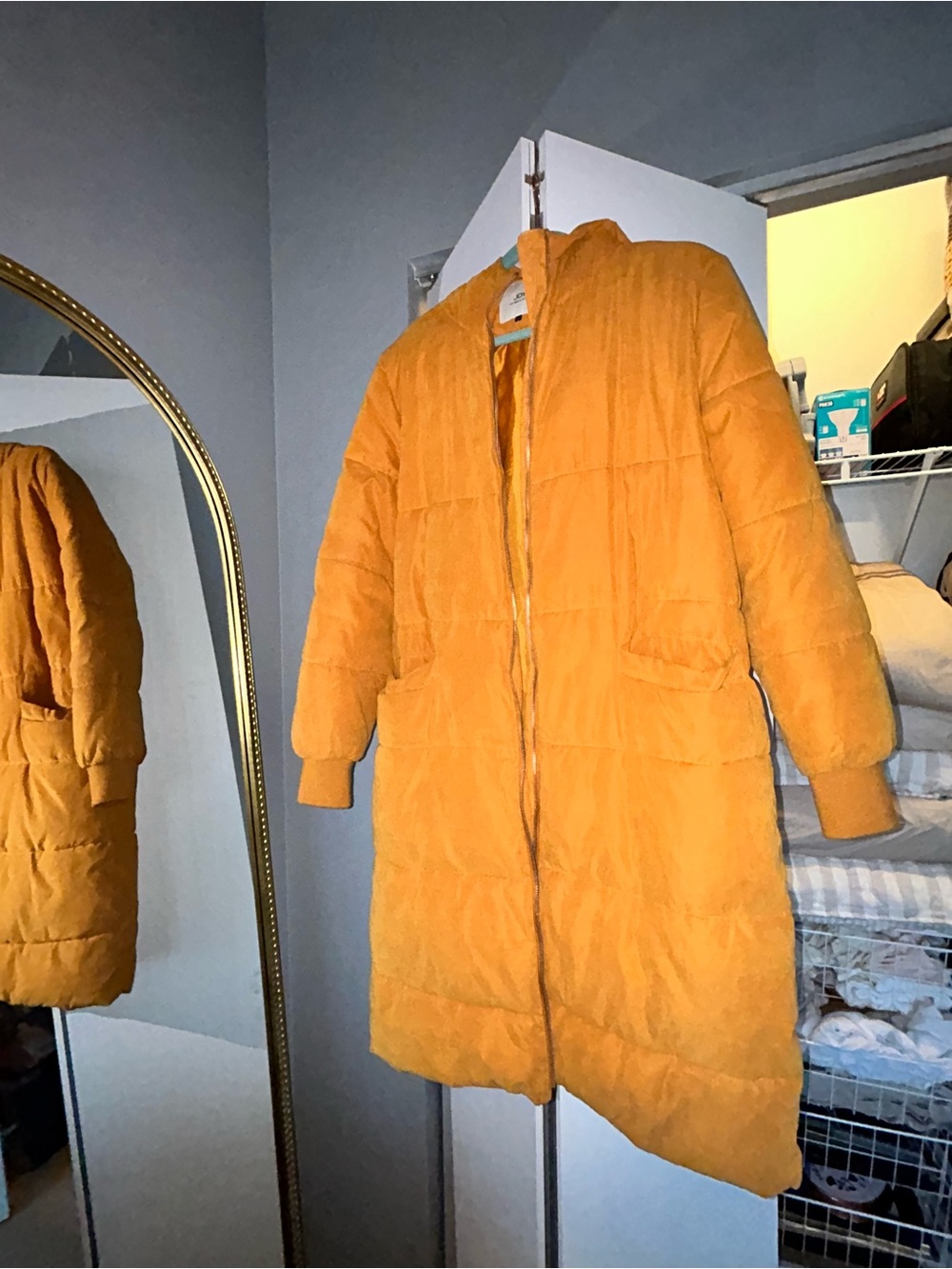 Cozy Long Puffer Coat in Mustard